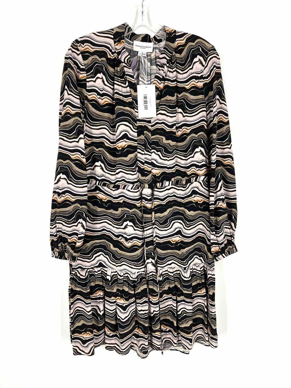 Charlotte Brody Size S Bk/Wh/Br Marbled Tiered NEW Designer Dress